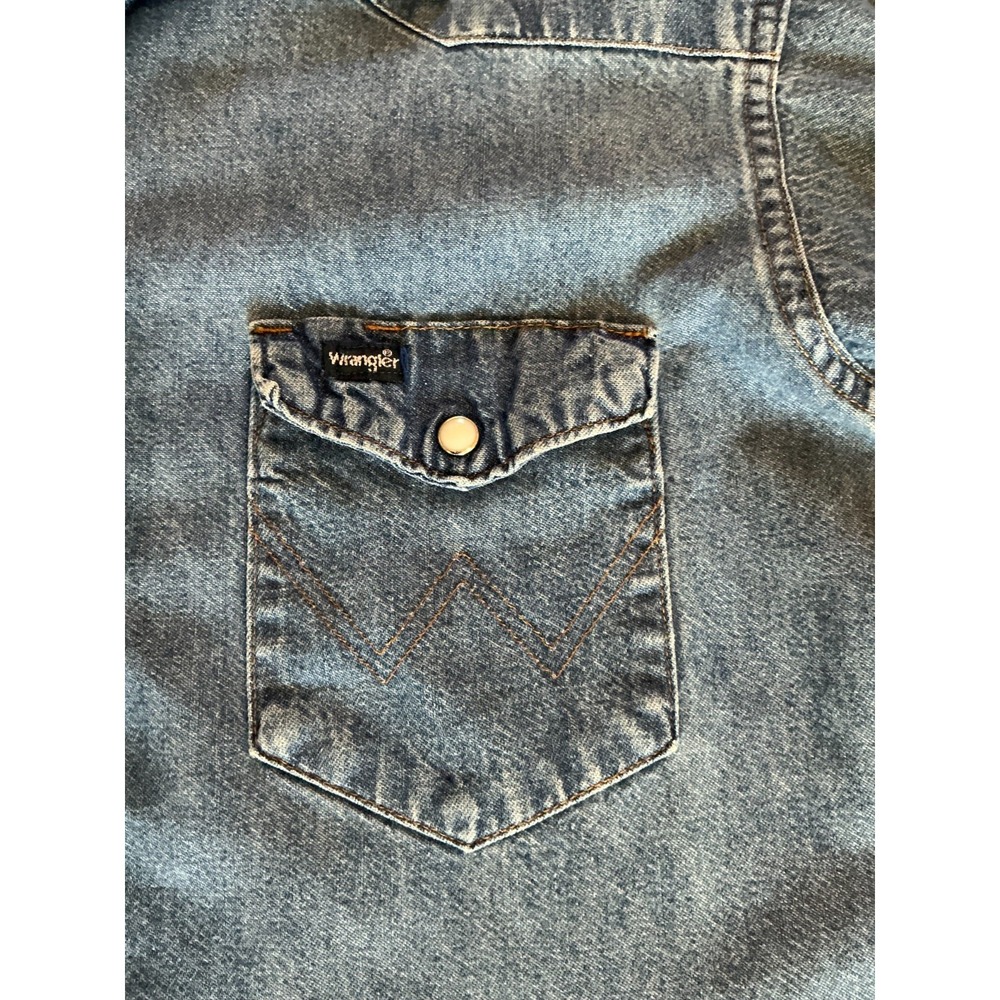 Wrangler USA Made Denim Western Snap Shirt Mens 17 35 XL Tall Blue Pearl Snap - Picture 5 of 8